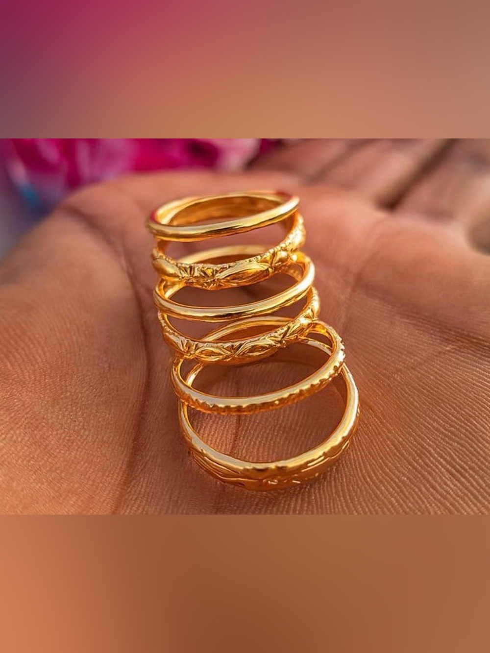 Gold-Plated 5-Stackable Indian Ring Set -7.5 US